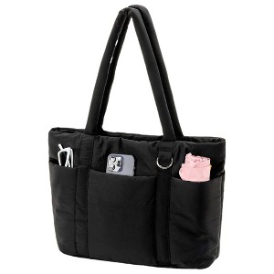 Multi Pocket Tote Bag for Women, Large Puffy Shoulder Purse Handbag with Compartments for Travel,Work,GYM (Black) - 1 of 4