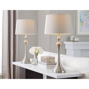 LumiSource (Set of 2) Flint 30" Contemporary Table Lamps Brushed Nickel with Taupe Textured Shade and Built-in USB Port from Grandview Gallery - 1 of 4