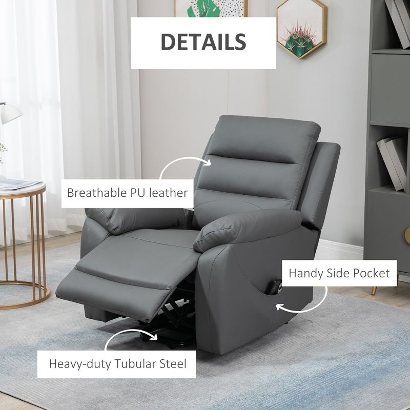 HOMCOM Electric Power Lift Chair for Elderly with Massage, PU Leather Oversized Living Room Recliner with Remote Control, and Side Pockets, 5 of 7
