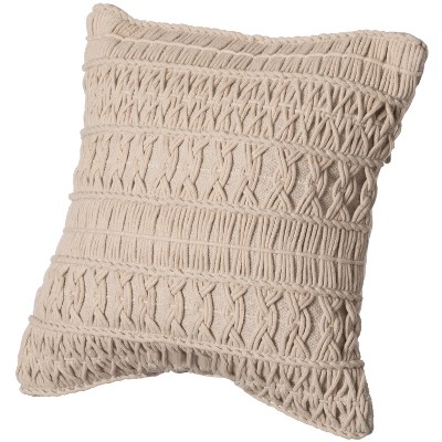 DEERLUX 16" Handwoven Cotton Throw Pillow Cover with Layered Random String Pattern with Filler, Natural