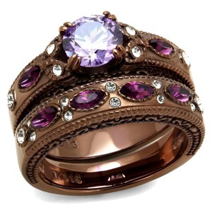 Slickblue Coffee Light Stainless Steel Ring with Amethyst CZ, Round Design, Women’s Fashion Ring, Multicolor, Sizes 5-10 - 1 of 4