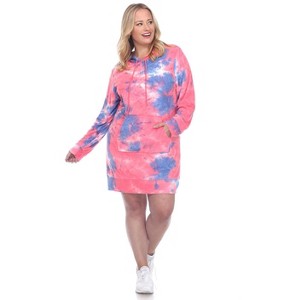 Women's Plus Size Hoodie Tie Dye Sweatshirt Dress - White Mark - 1 of 3