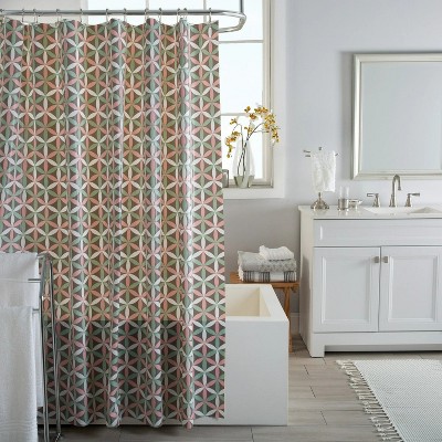 LunaLulinlk Geo Shape Design 70" x 72" PEVA Shower Curtain in Gray