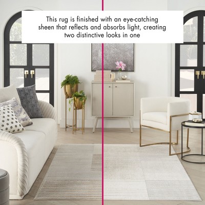 Beige Silver Striped 5' x 7' Synthetic Area Rug