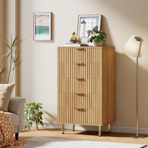 Fluted 5 Drawer Dresser for Bedroom,48''Modern Chest of Drawers with Deep Drawers,Sturdy and Stable Wooden Storage Cabinet for Living Room,Hallway - 1 of 4