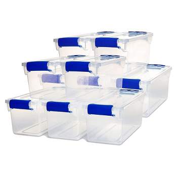 Homz 7.5 Quart Clear Plastic Stackable Storage Container Tote with Secure Latching Lid for Home and Office Organization, 10 Pack