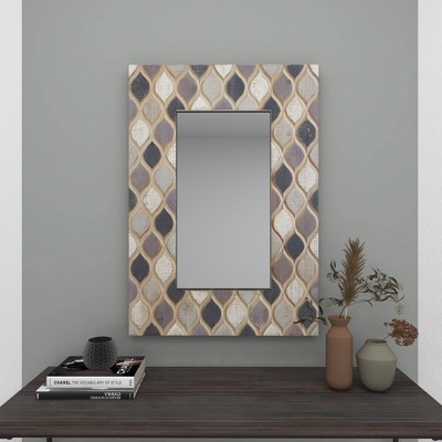 Beige Farmhouse Wood Wall Mirror with Diamond Pattern 28" x 40"