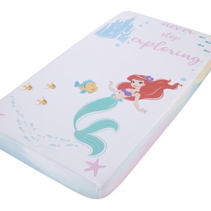 NoJo Disney Ariel Watercolor Wishes Aqua, Pink and White Never Stop Exploring 100% Cotton Photo Op Fitted Crib Sheet - 1 of 4