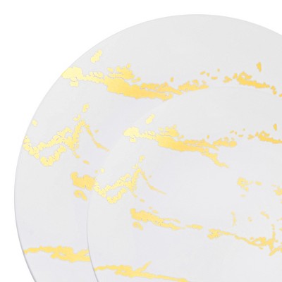 Smarty Had A Party White w/ Gold Marble Stroke Plastic Dinnerware Set - 120 Sets