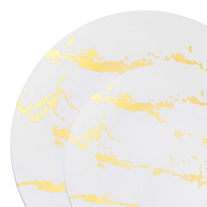 Smarty Had A Party White w/ Gold Marble Stroke Plastic Dinnerware Set - 120 Sets - 1 of 4
