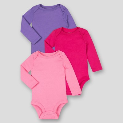 Lamaze Baby Girls' 3pk Organic Cotton Solid Long Sleeve Bodysuit - Purple/Pink 9M