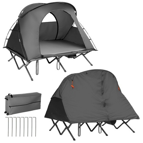 Costway 2 Person Outdoor Camping Tent Cot Elevated Compact Tent Set W External Cover Grey