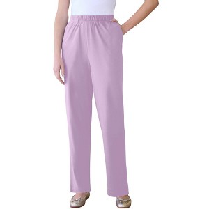 Roaman's Petite Plus Size Straight Leg Soft Knit Pull On Pant - 1 of 4