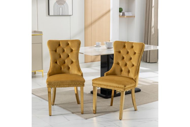Akoasm Set of 2 Modern Tufted Solid Wood Velvet Upholstered Dining ...