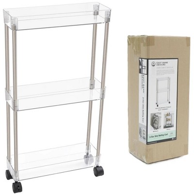 J&V TEXTILES 3 Tier Acrylic Rolling Cart with Wheels, Utility Storage Cart with Handle and Lockable Casters, Storage Basket Organizer Shelves
