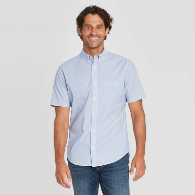 Men's Slim Fit Stretch Poplin Short Sleeve Button-Down Shirt - Goodfellow & Co™ Sky Blue S