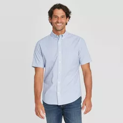 Men's Slim Fit Stretch Poplin Short Sleeve Button-Down Shirt - Goodfellow & Co™ Sky Blue XXL