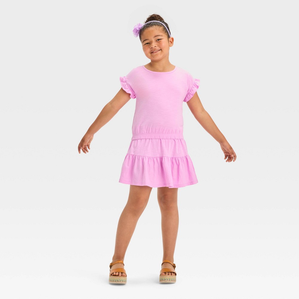 Girl 2pc Knit Ruffle Short Sleeve Top & Skirt Set