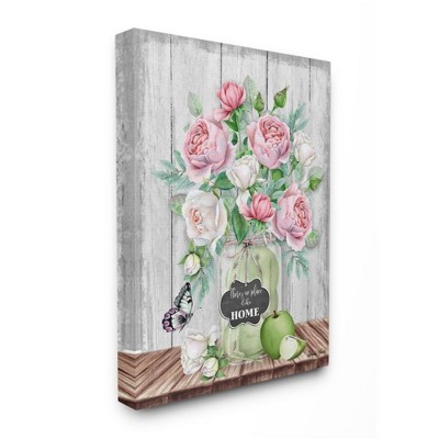 Stupell Industries No Place Like Home Text Pink Roses Fruit Jar