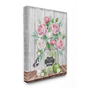 Stupell Industries No Place Like Home Text Pink Roses Fruit Jar - 1 of 4