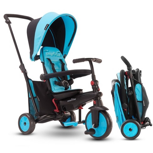 smarTrike STR3 Folding Toddler Tricycle with Stroller Certification 6-in-1  Multi-Stage Trike - Blue - 1-3 Years