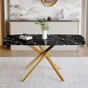 Vynxaria Luxurious Black Marble-Patterned Tempered Glass Dining Table with Single Fork Golden Metal Legs - Adaptable to Various Decor Styles - 2 of 4