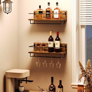 Hachikiko 2-Pack Wall Mounted Wine Rack-Rustic Brown & Black 2-Tier Floating Shelves with Stemware Holder - 1 of 4