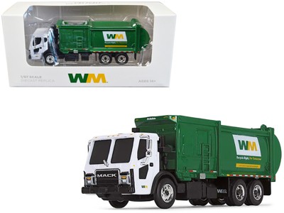 Mack LR Refuse Garbage Truck with McNeilus ZR Side Loader "Waste Management" White & Green 1/87 (HO) Diecast Model by First Gear