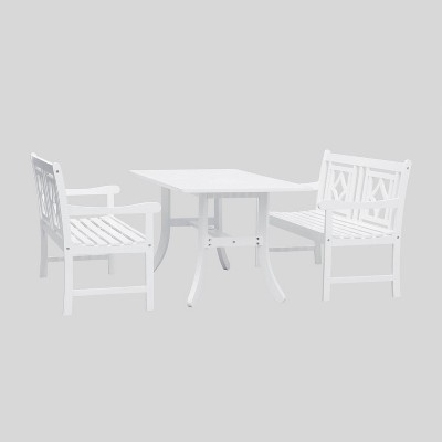 Bradley 3pc Wood Curvy Outdoor Patio Dining Set White Vifah Target - White Wood Outdoor Furniture Set