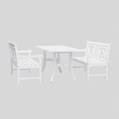 Bradley 3pc Wood Curvy Outdoor Patio Dining Set - White - Vifah