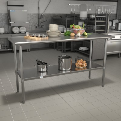 Emma Stainless Steel 62.5" Prep and Work Table with Undershelf