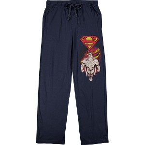 DC Comic Book Men's Classic Superman & Logo Navy Blue Sleep Pajama Pants - 1 of 2