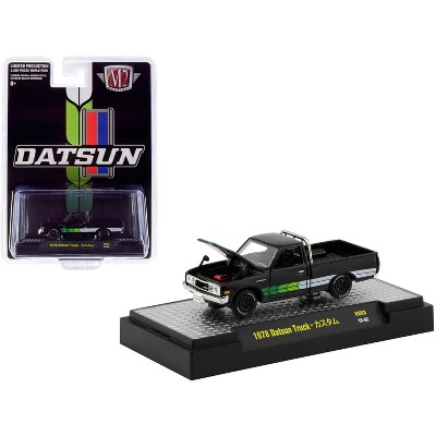 1978 Datsun Pickup Truck Custom Black w/Stripes "Hobby Exclusive" Ltd Ed 3600 pcs 1/64 Diecast Model Car by M2 Machines