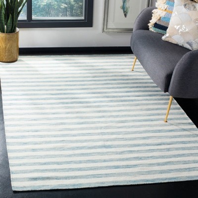 Aqua and Ivory 3' x 5' Handwoven Wool Flatweave Rug