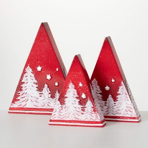 8"H  10"H and 11.5"H Sullivans Winter Scene Tree - Set of 3  Christmas Decor  Red - 1 of 4