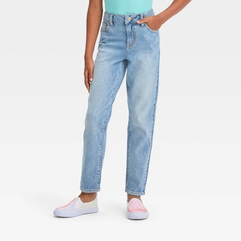 Girls' High-Rise Ankle Straight Jeans - Cat & Jack™ Light Blue 7