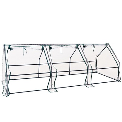 Sunnydaze Outdoor Portable Slanted Top Plant Shelter Mini Cloche Greenhouse with Zipper Doors - 36" - Clear