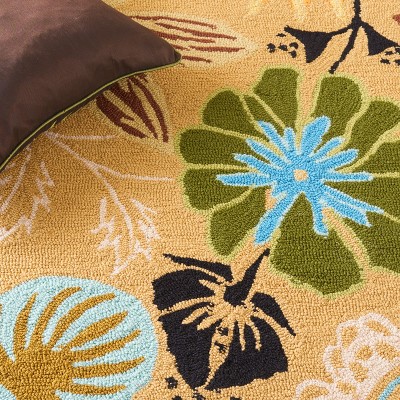 Elegant Green Floral Rectangular Easy-Care Synthetic Rug