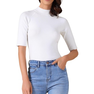 INSPIRE CHIC Women's Mock Neck Lightweight Slim Fit Half Sleeve Knit Pullover Sweater