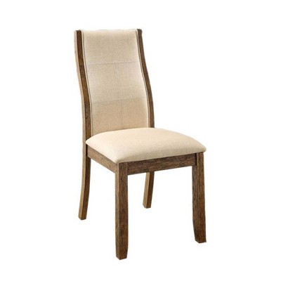 Set of 2 Contemporary Upholstered Side Chairs Oak/Beige - Benzara