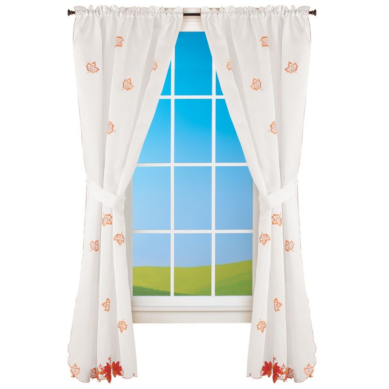 Collections Etc Multicolored Maple Leaf Embroidered Window Curtains, 1 of 5