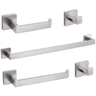 BWE 5-Piece Bath Hardware Set with Towel Bar/Rack, Towel/Robe Hook, Toilet Paper Holder