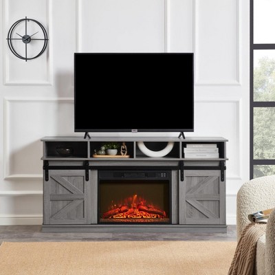 Hotraffy Modern Farmhouse TV Media Stand,with 23in  Fireplace Insert