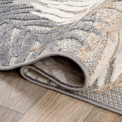 Beige and Gray Synthetic Floral Runner Rug, 2' x 7'
