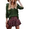 Womens V Neck Button Down Sweaters Tops Casual Long Sleeve Ruffle Knit Cardigan - 4 of 4