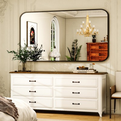 Modern Black Aluminum Rectangular Wall-Mounted Mirror, 30" x 48"