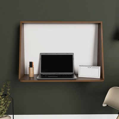 INFURNIC Decorative Wall Shelf Space Saving Wall Mounted Desk with Single Shelf and Blackboard Backboard, Brown, 16.3"*40.7"*28.2"