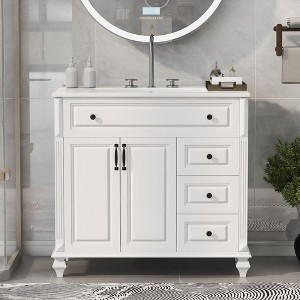 Kumasinova 36" Bathroom Vanity with Sink,Freestanding Bathroom Sink Cabinet with Flip Drawer,3 Drawers & 2 Doors,MDF Vanity for Bathroom Storage - 1 of 4