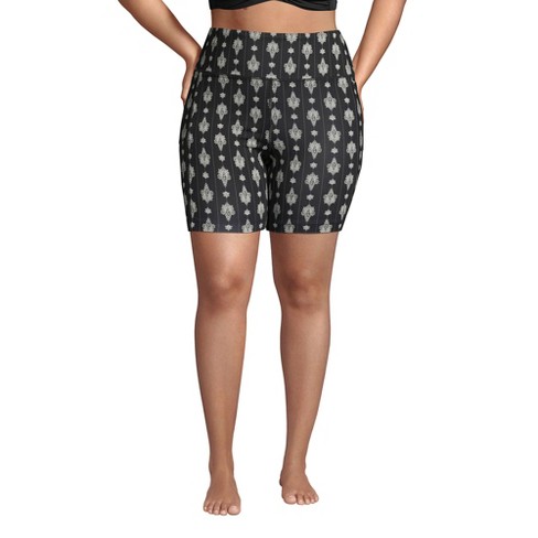 Lands' End Women's Plus Size Chlorine Resistant High Waisted 6 Bike Swim  Shorts With Upf 50 Sun Protection - 1x - Black/ivory Geo Damask : Target