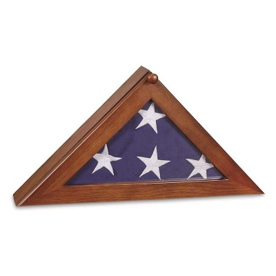CASTLECREEK Wood American Veteran Folded Burial Flag Holder Frame Triangle Display Case with Screw Down Closure and Felt Lined Backing, Walnut Finish